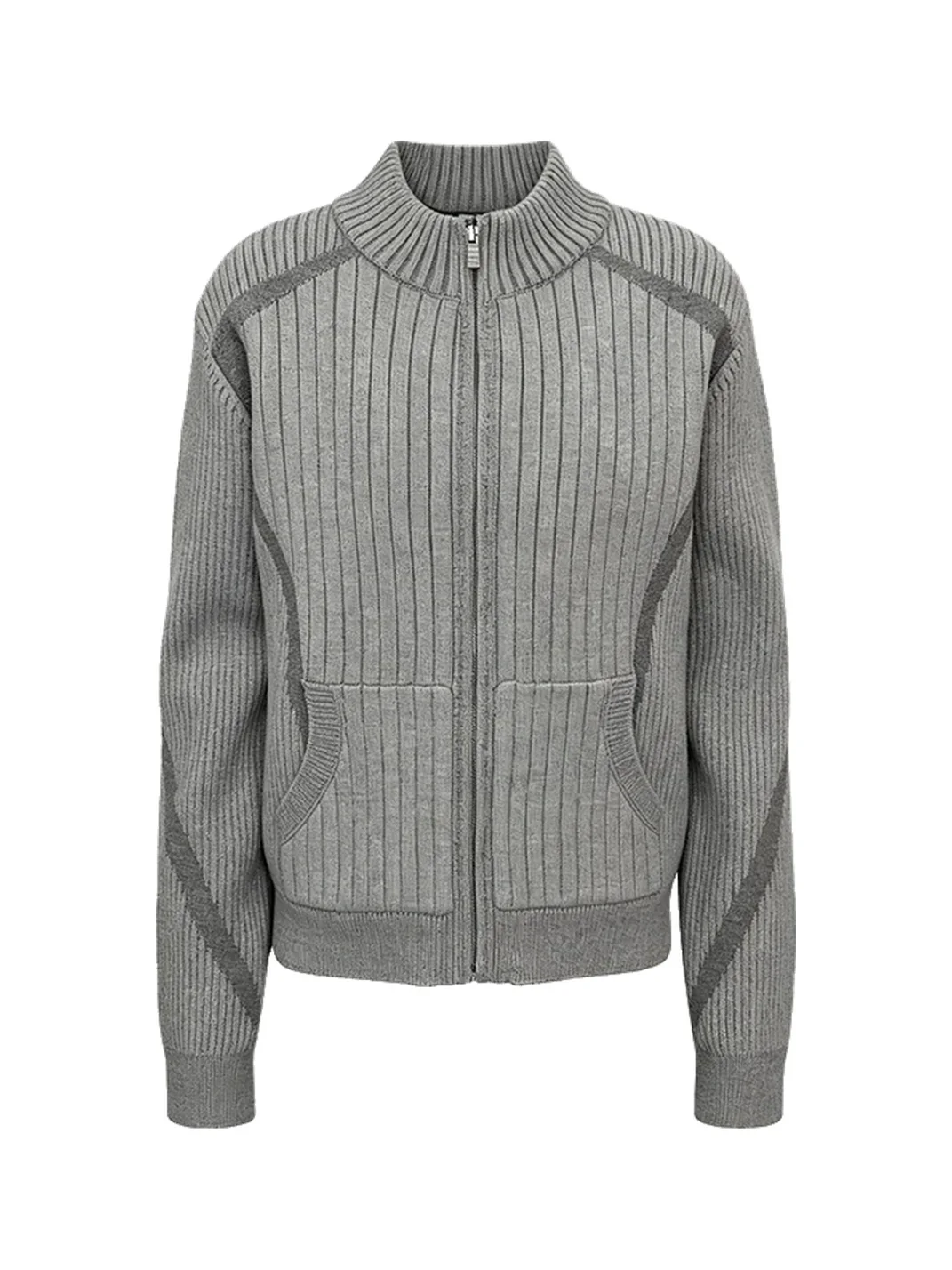 KREATE | Slim Fit Colorblock Stand Collar Zip Cardigan