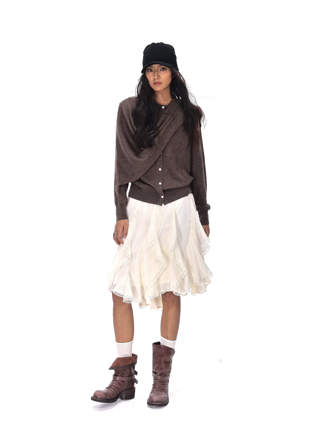 Arcadiagyal | Distressed Leather Fold-Over Slip-On Engineer Boots
