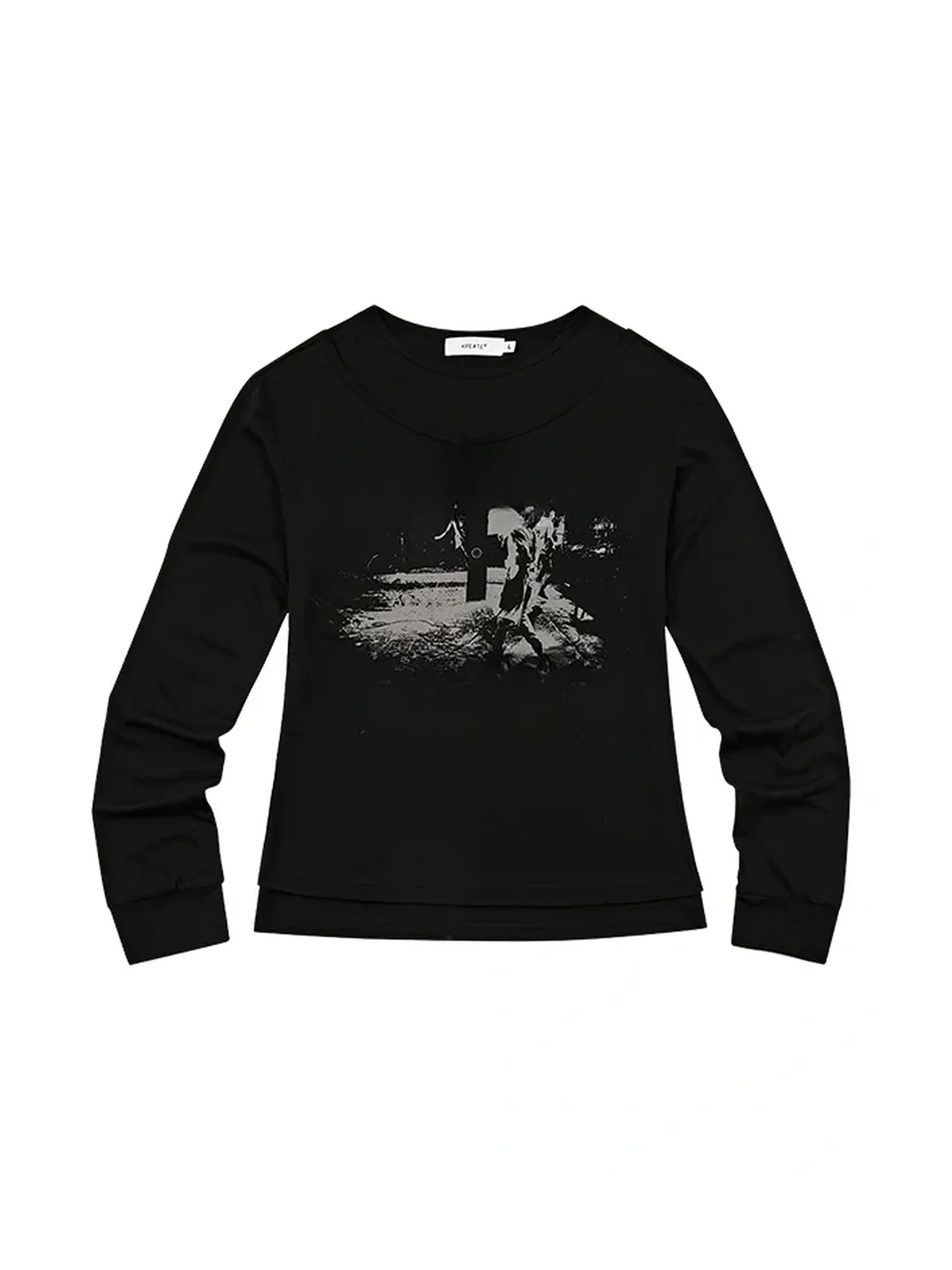 KREATE | Faux-Layered Straight-Shoulder Long-Sleeve Henley T-Shirt