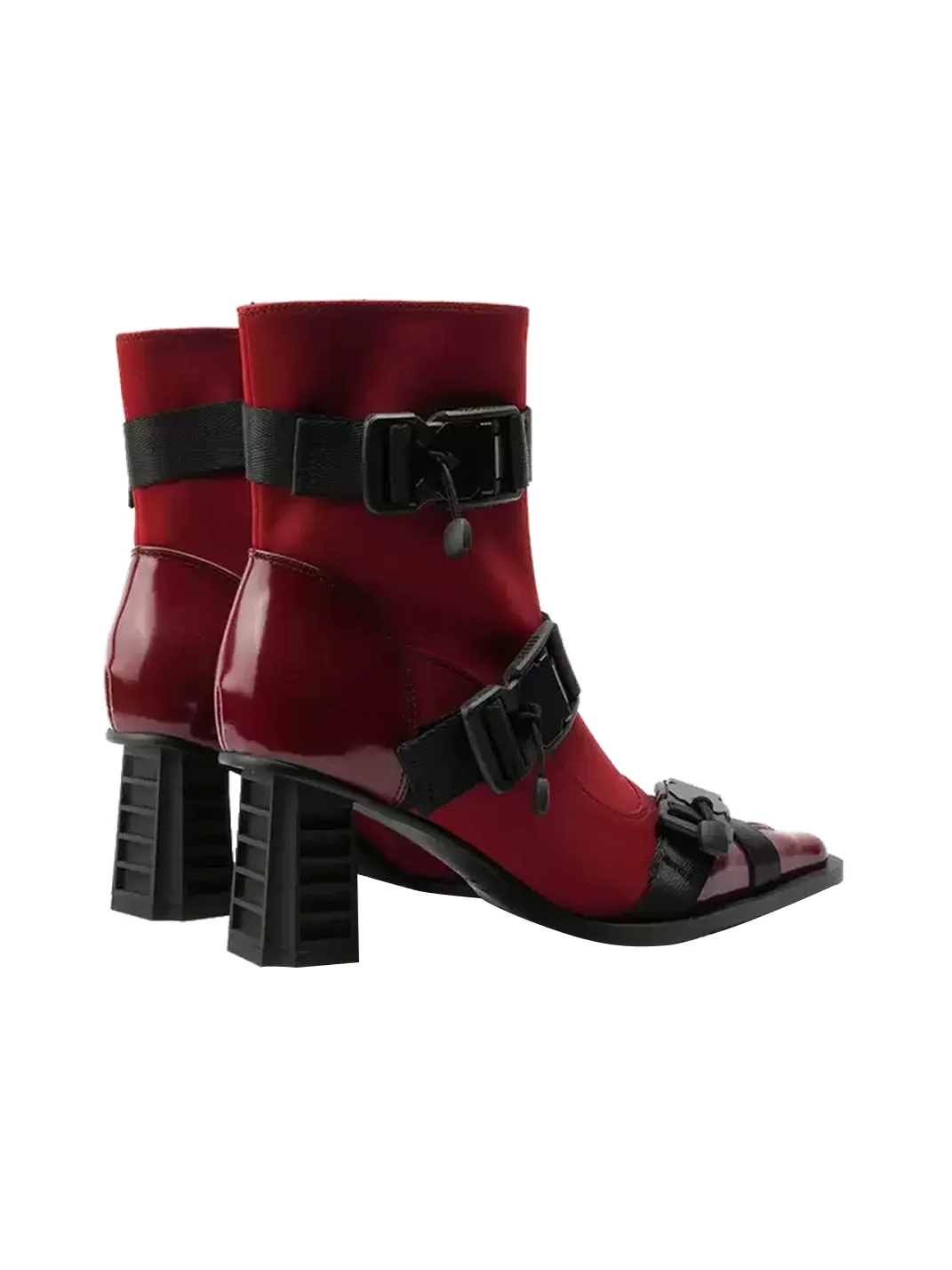 Colorful Bridge | Square-Toe Magnetic Buckle Webbing Ankle Boots
