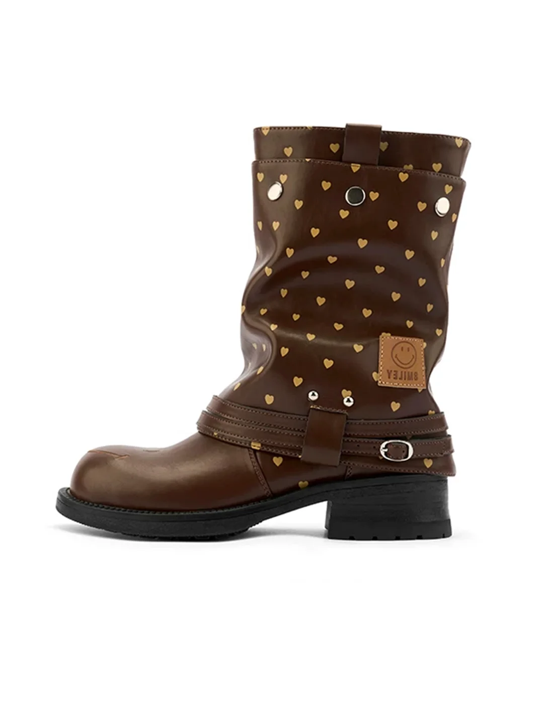 SMILEY | Heart Print Slouchy Mid-Calf Boots