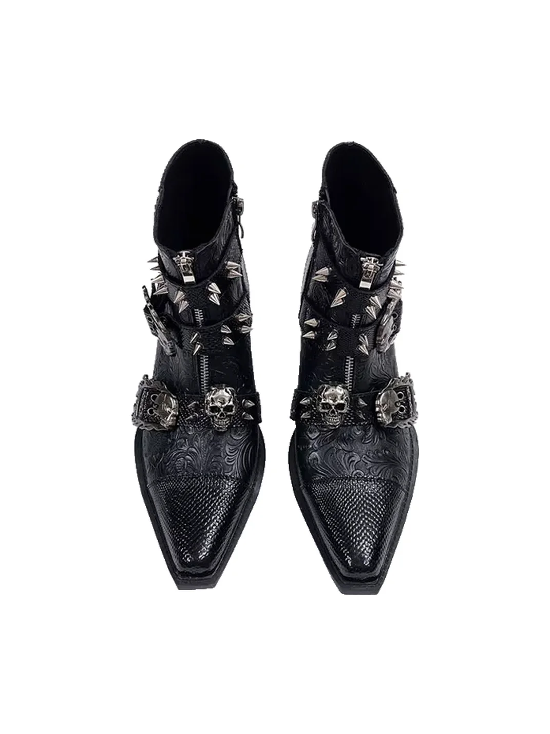 JiangGe | Pointed Toe Chelsea Boots With Studs And Skulls