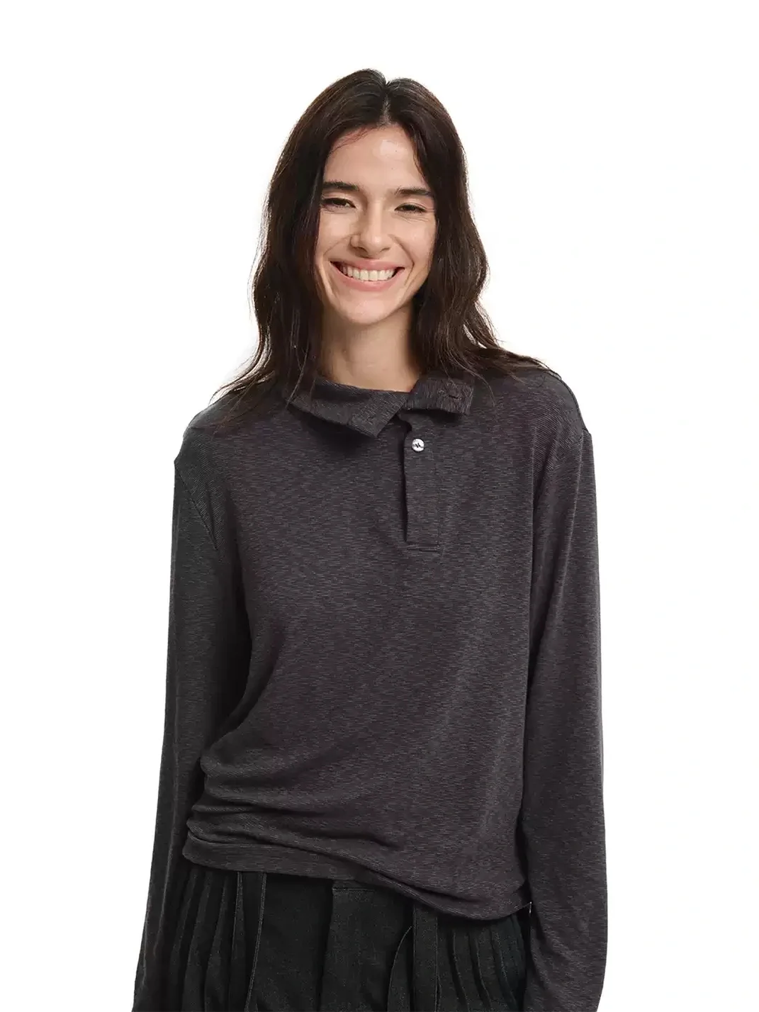 KREATE | Marled Long Sleeve Mock Neck Henley T-Shirt