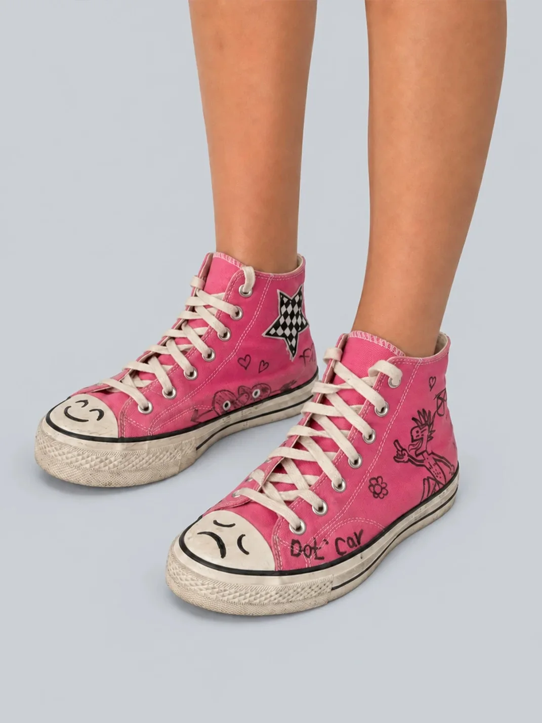 Rs by RebelSeed | Hand-Painted Distressed Pink High-Top Canvas Sneakers