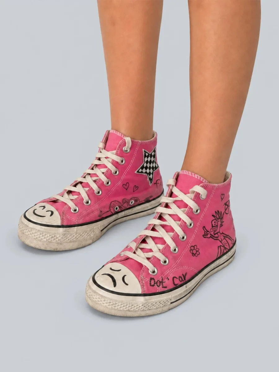 Rs by RebelSeed | Hand-Painted Distressed Pink High-Top Canvas Sneakers - 2