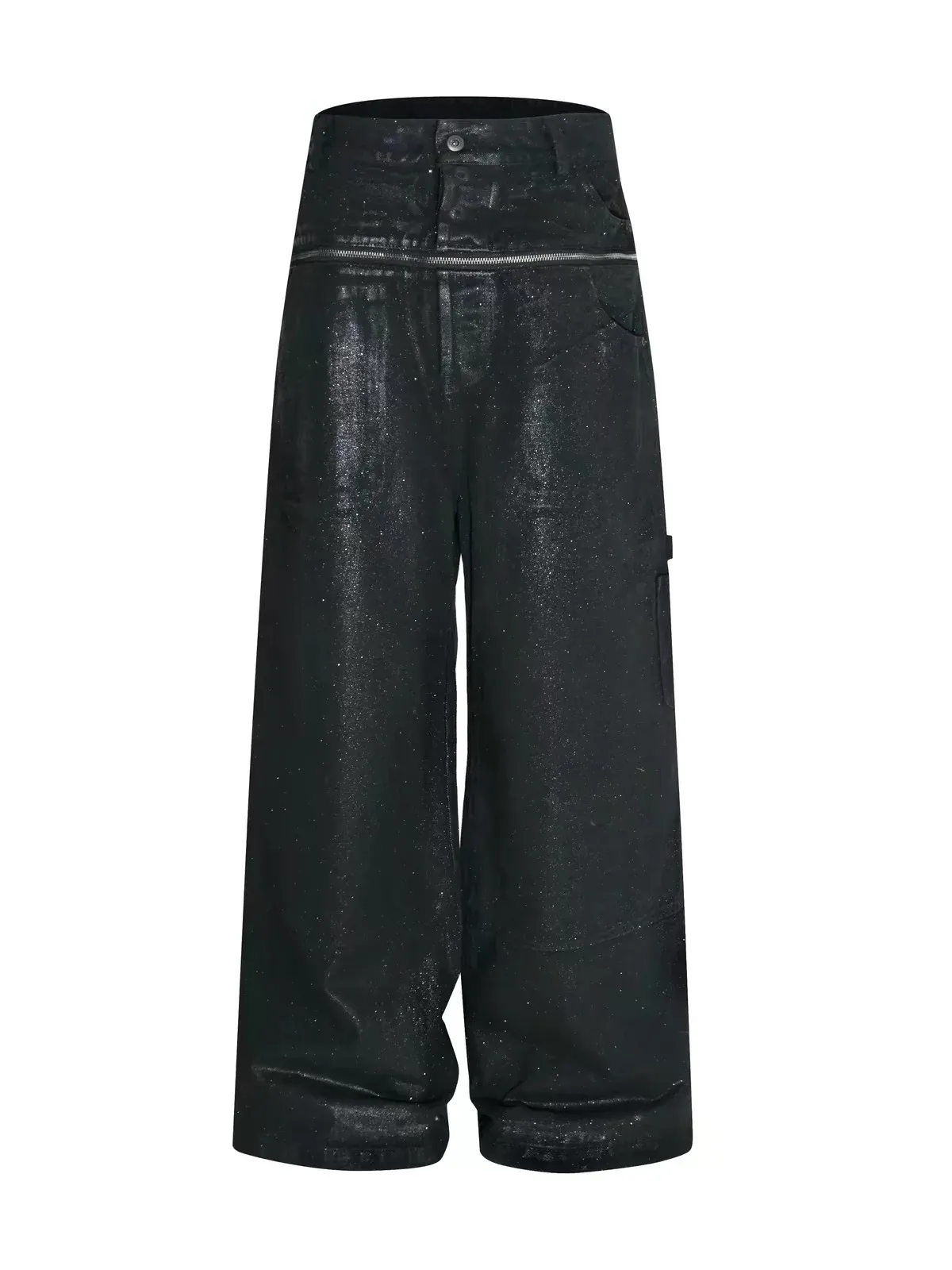 BE A DEVIL | Hand-Waxed Brush Silver Damaged Wide-Leg Pants