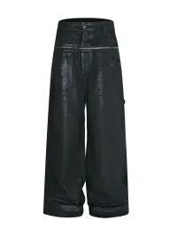 BE A DEVIL | Hand-Waxed Brush Silver Damaged Wide-Leg Pants