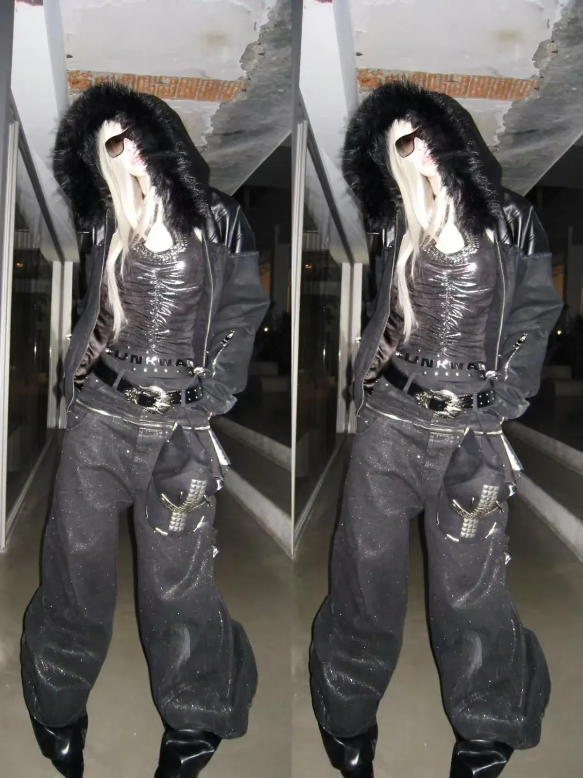 BE A DEVIL | Hand-Waxed Brush Silver Damaged Wide-Leg Pants