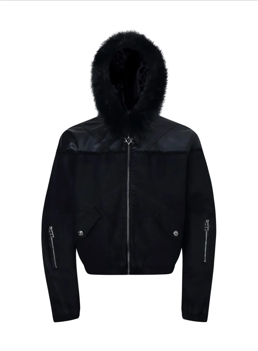 BE A DEVIL | “SØÐ” Detachable Fur Hooded Denim Hybrid-Leather Jacket - 2