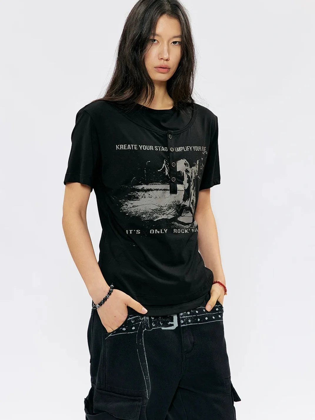 KREATE | Slim Fit Faux Layer Henley Short Sleeve T-Shirt
