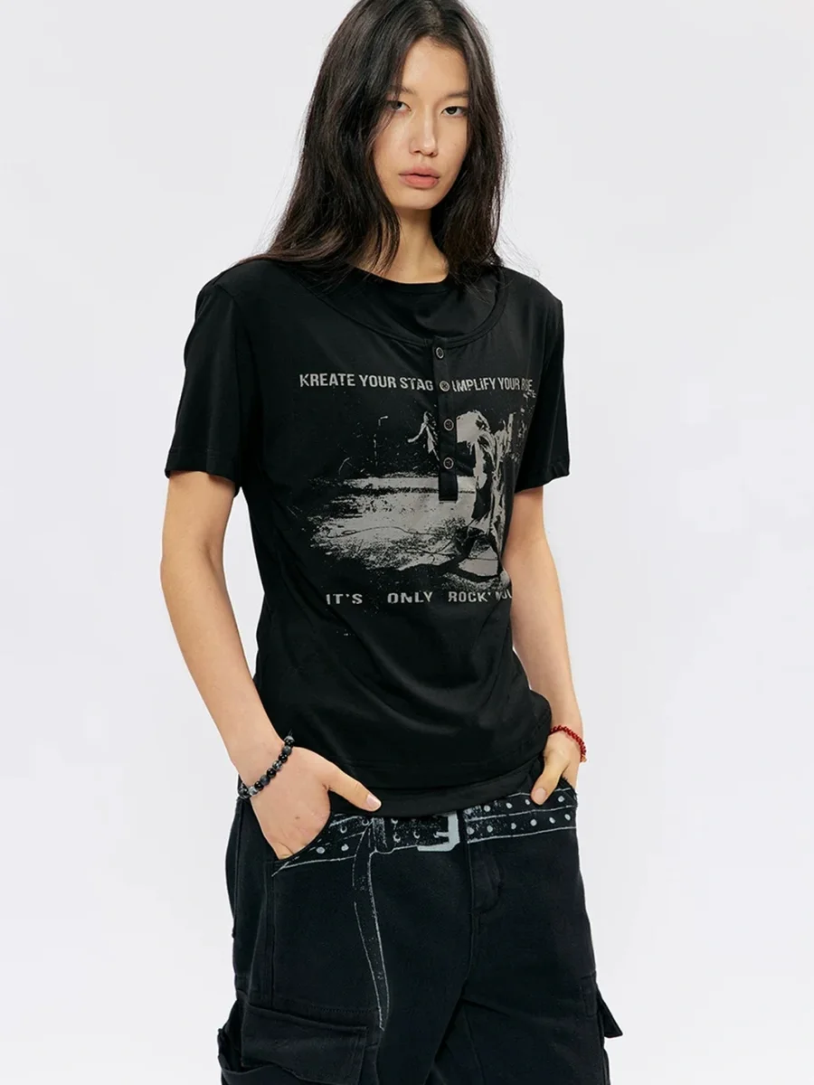 KREATE | Slim Fit Faux Layer Henley Short Sleeve T-Shirt - 3