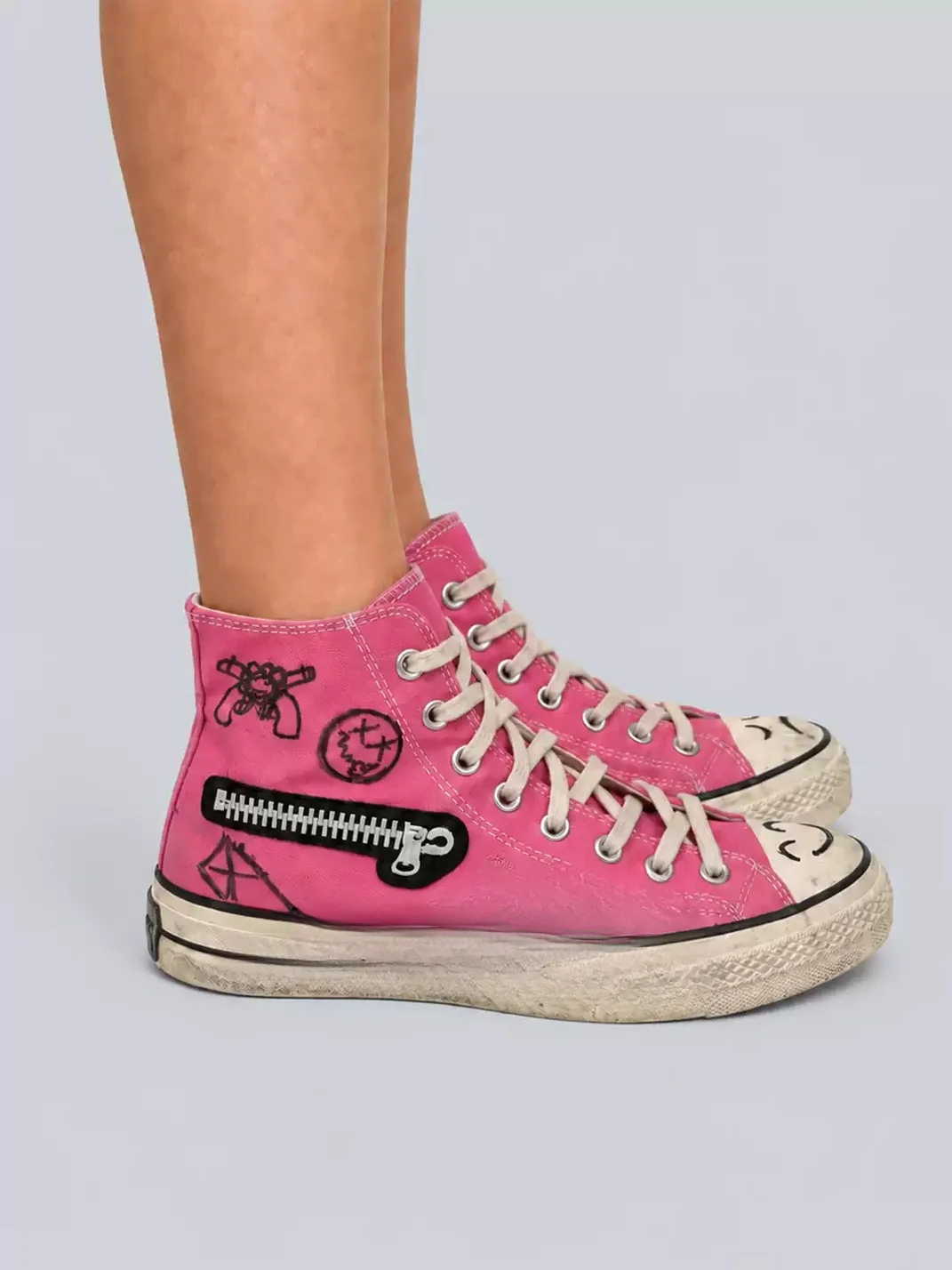 Rs by RebelSeed | Hand-Painted Distressed Pink High-Top Canvas Sneakers