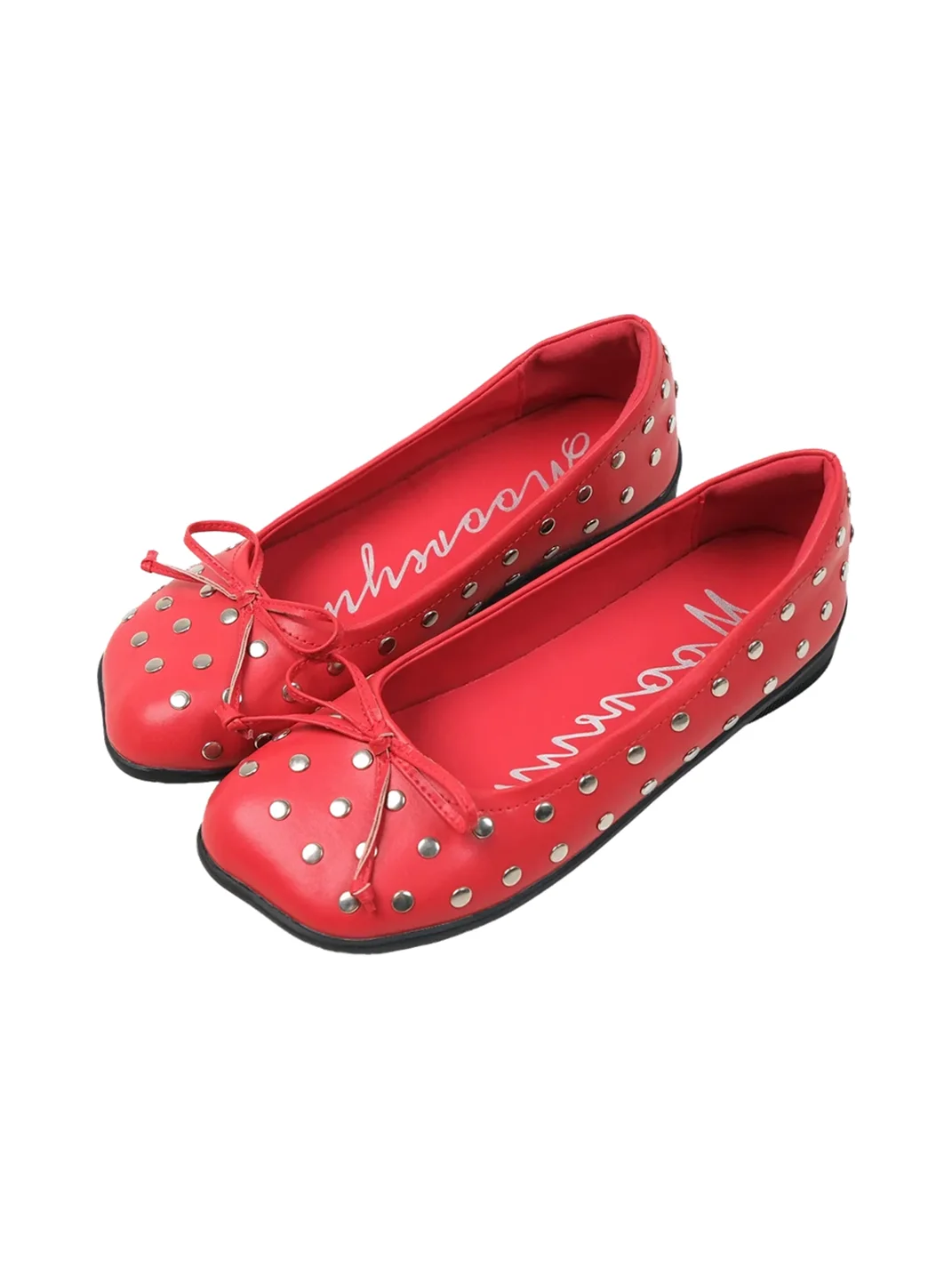 Mooreyu | Red Studded Bow Slip-On Ballet Flats