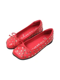 Mooreyu | Red Studded Bow Slip-On Ballet Flats