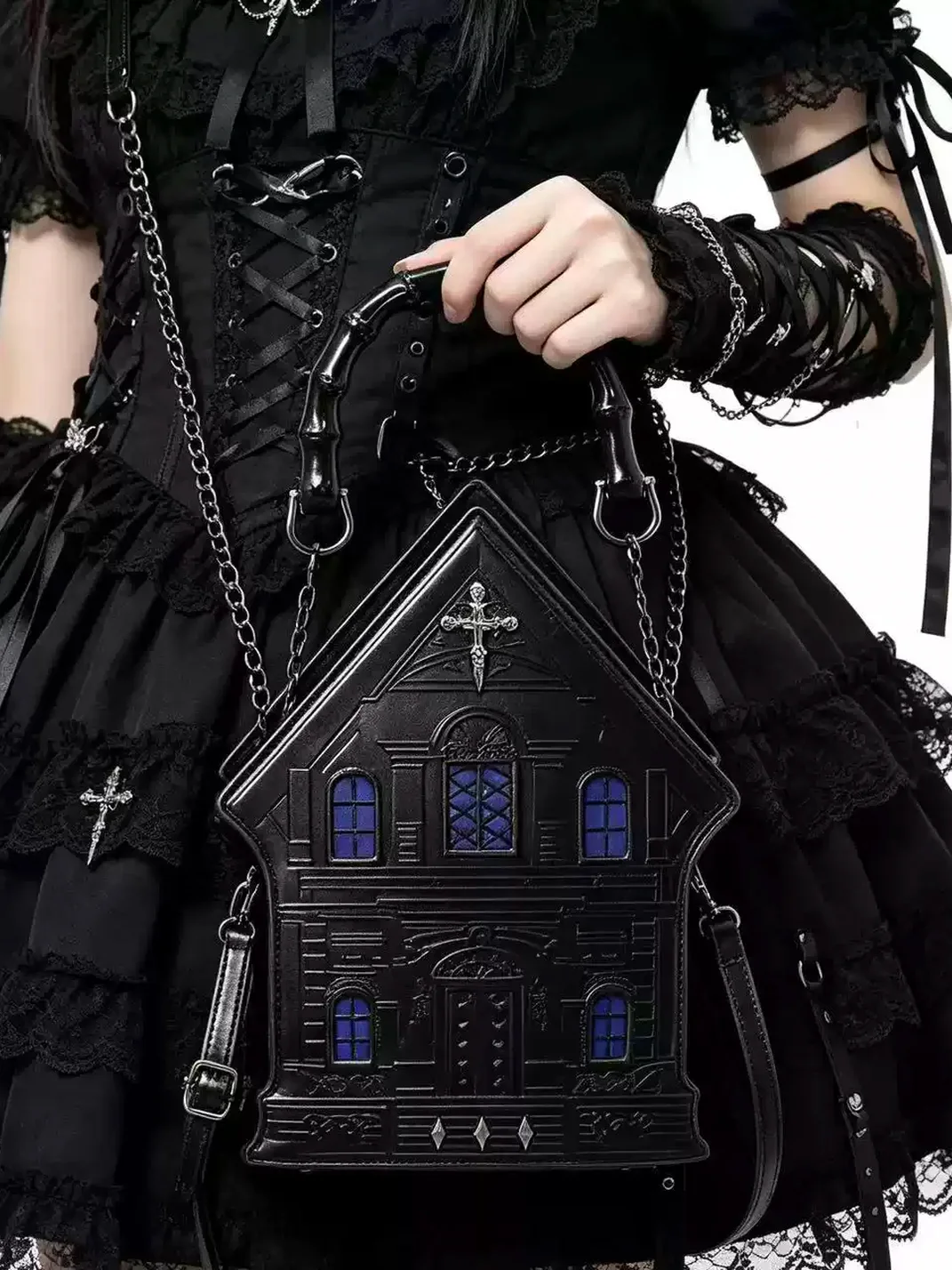 MBJDHZZ | Gothic Castle Cross Studded Crossbody Handbag