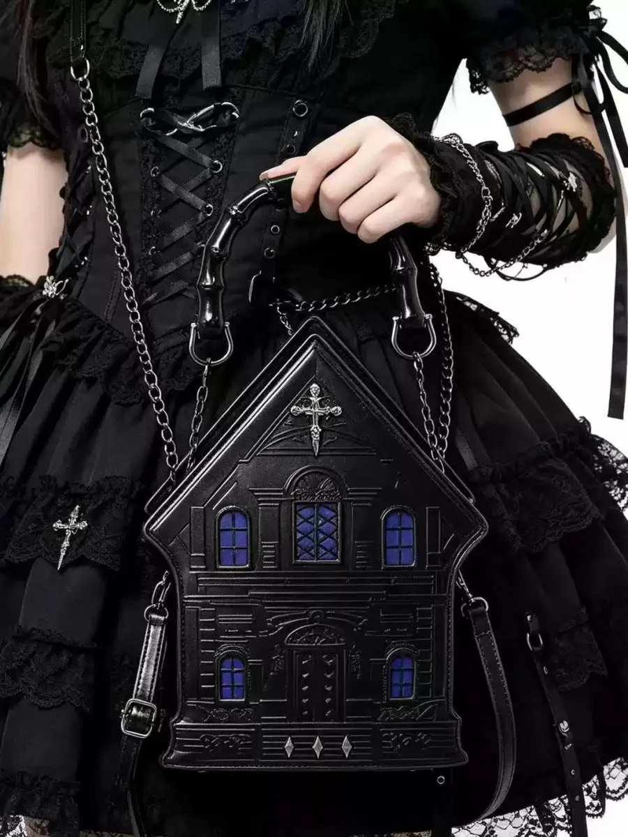 MBJDHZZ | Gothic Castle Cross Studded Crossbody Handbag - 3