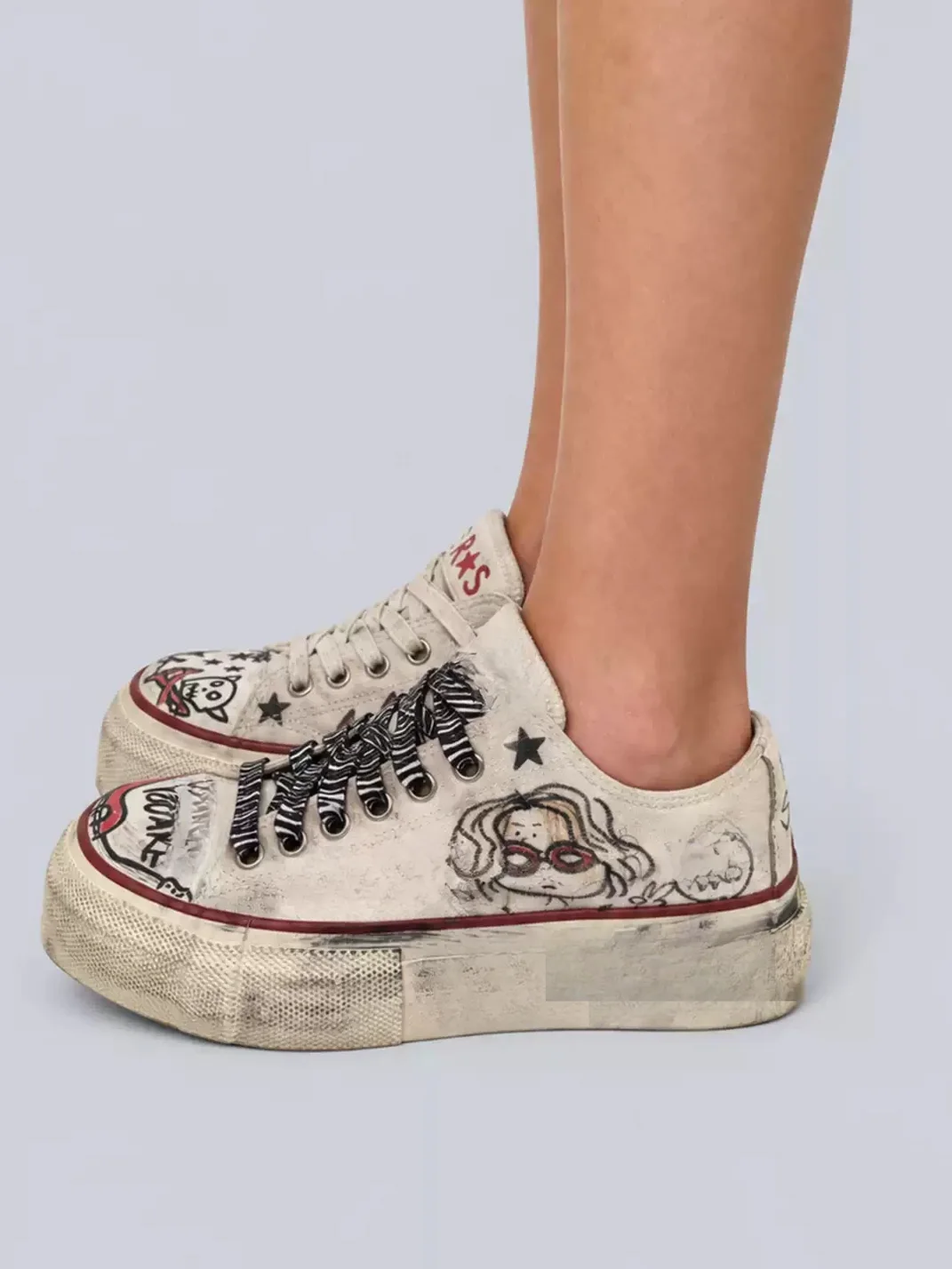 Rs by RebelSeed | Hand-Painted Graffiti Low-Top Platform Canvas Sneakers