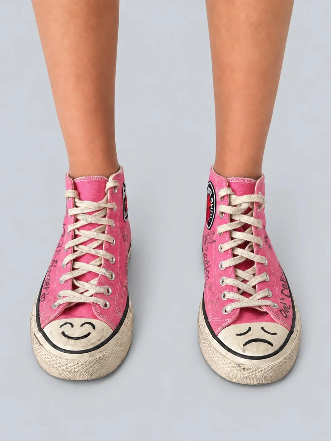 Rs by RebelSeed | Hand-Painted Distressed Pink High-Top Canvas Sneakers