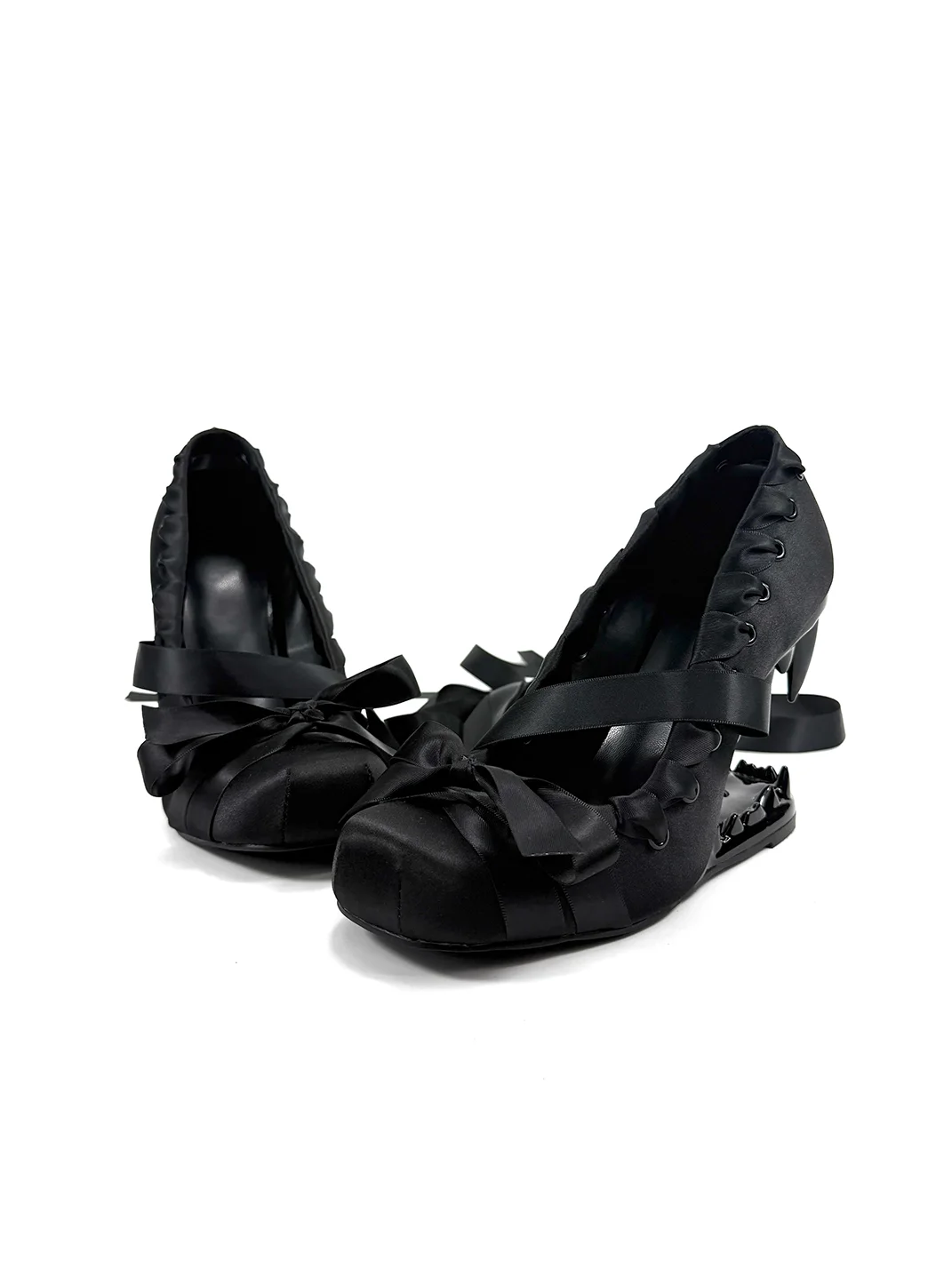 Dolly Bae | Gothic Satin Square-Toe Lace-Up Bow Fang Heels