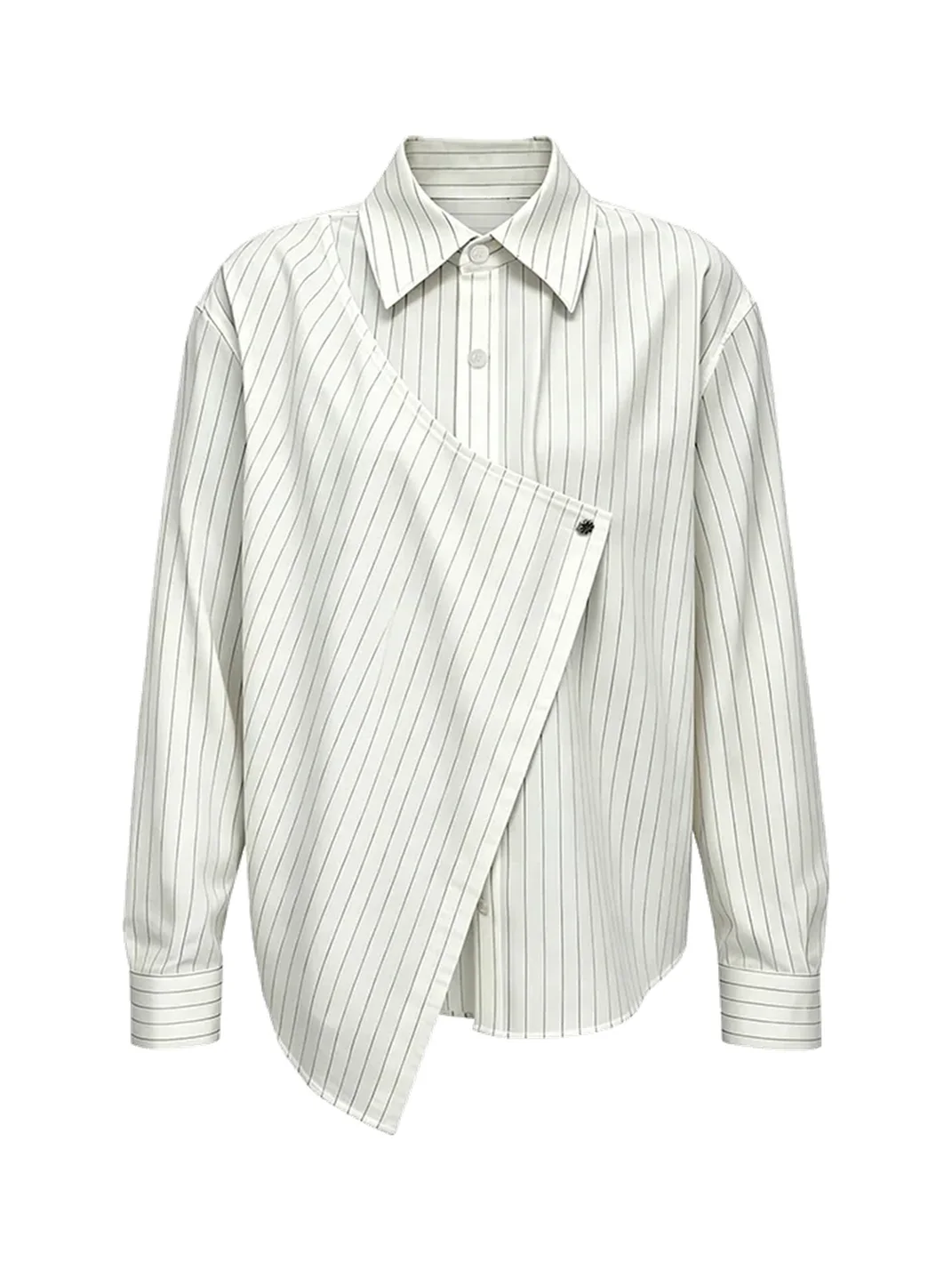 KREATE | Asymmetric Striped Long Sleeve Collared Shirt