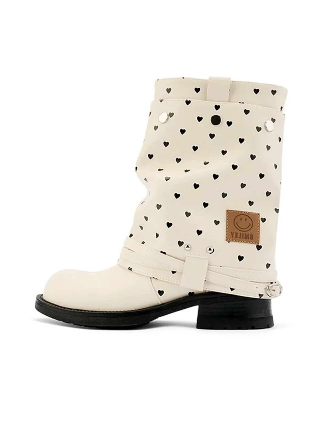 SMILEY | Heart Print Slouchy Mid-Calf Boots