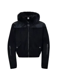 BE A DEVIL | “SØÐ” Detachable Fur Hooded Denim Hybrid-Leather Jacket