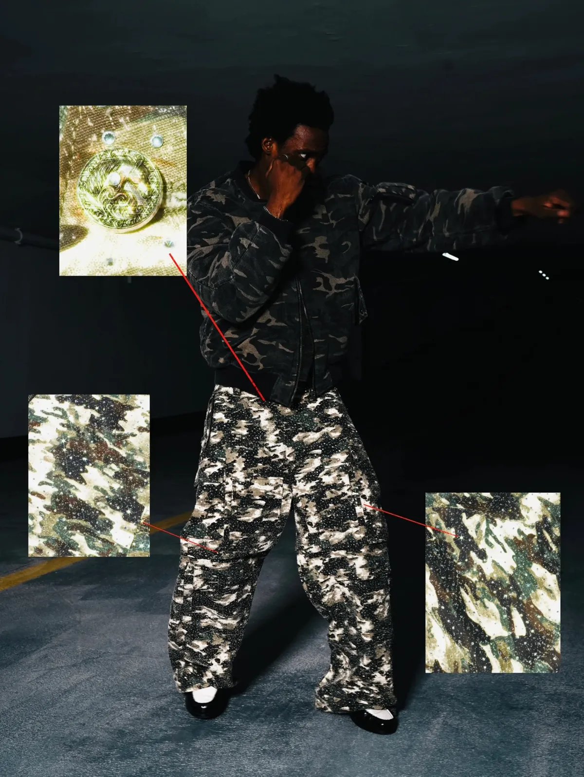 BE A DEVIL | 3D Printed Camo 18K Diamonds Cargo Pants