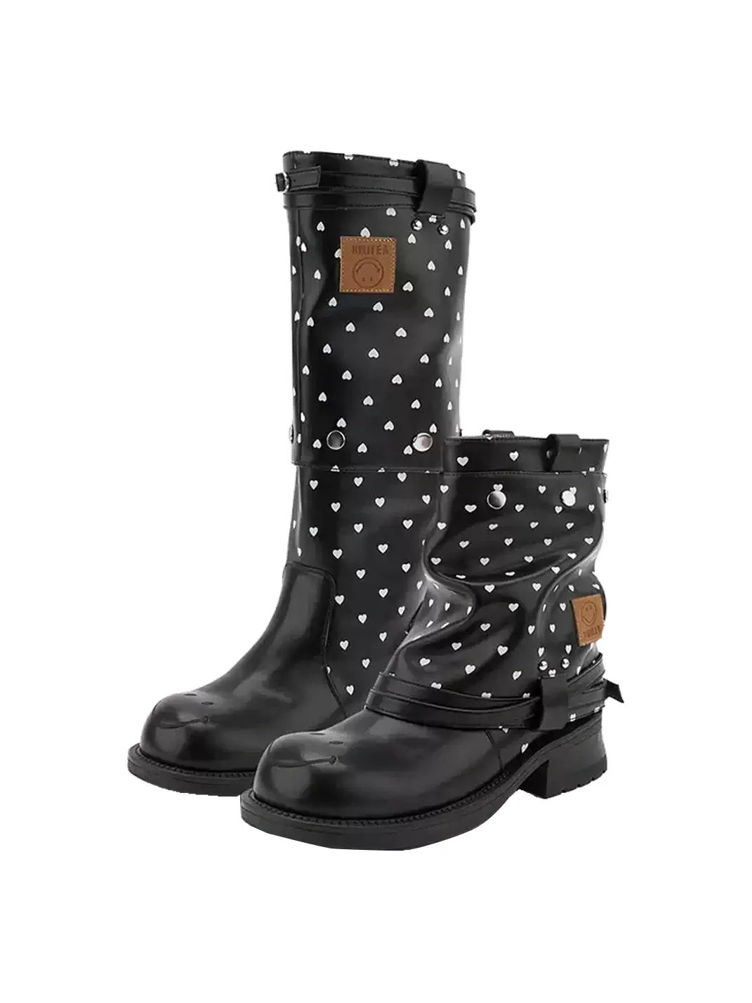 SMILEY | Heart Print Slouchy Mid-Calf Boots