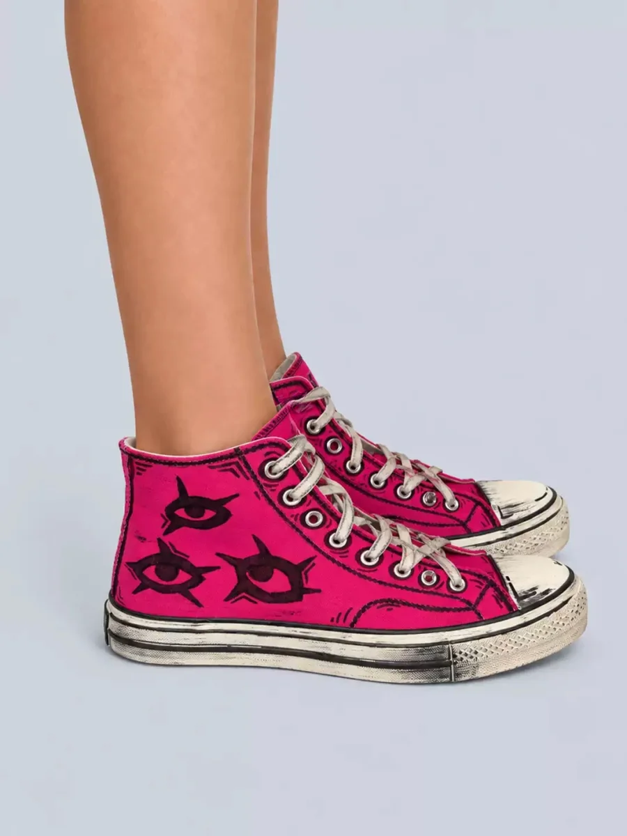 Rs by RebelSeed | Hand-Painted Distressed Pink High-Top Canvas Sneakers - 3