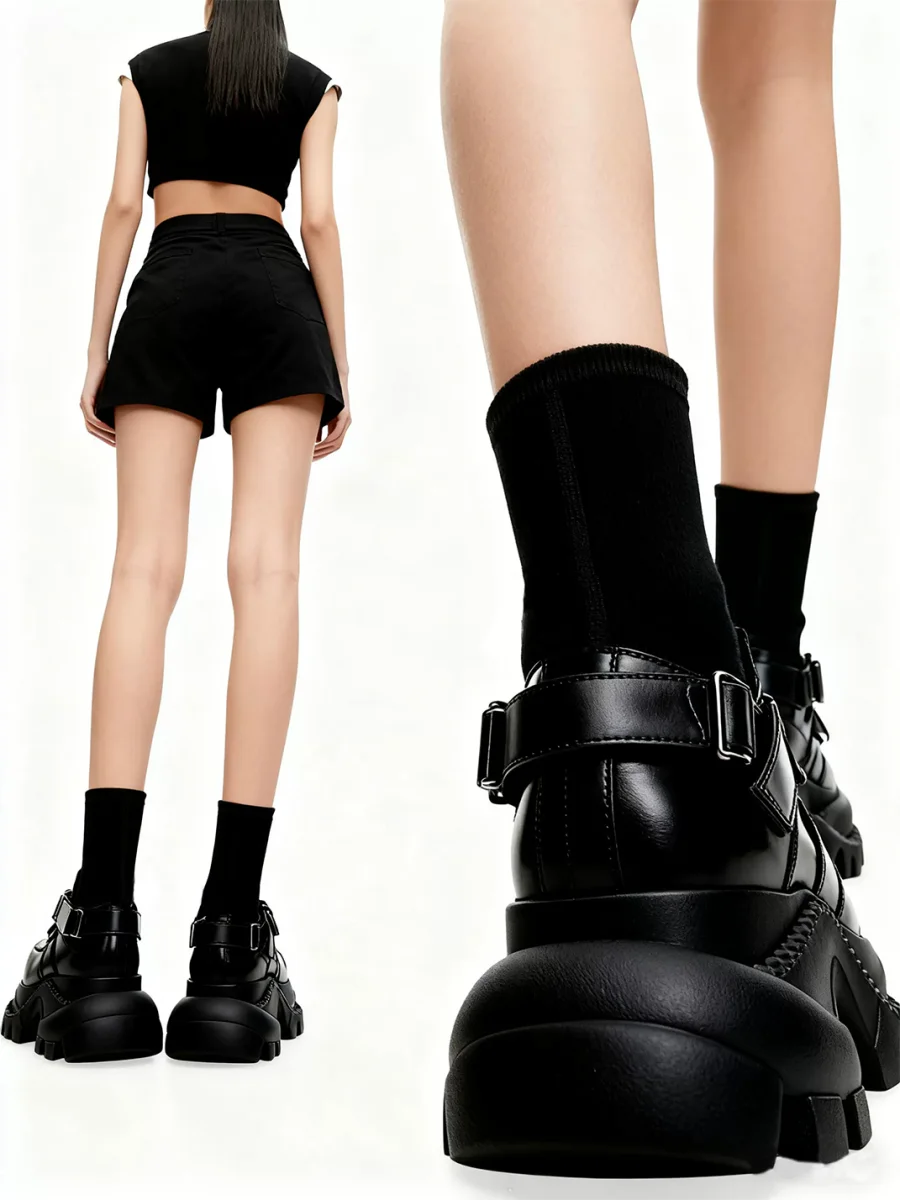 JiangGe | Black Stretch Mary Jane Sock Boots - 3