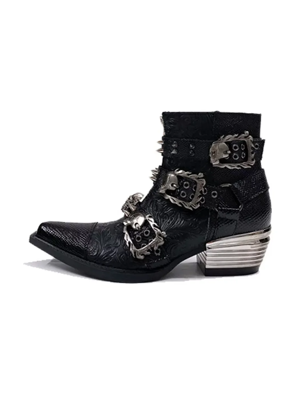 JiangGe | Pointed Toe Chelsea Boots With Studs And Skulls