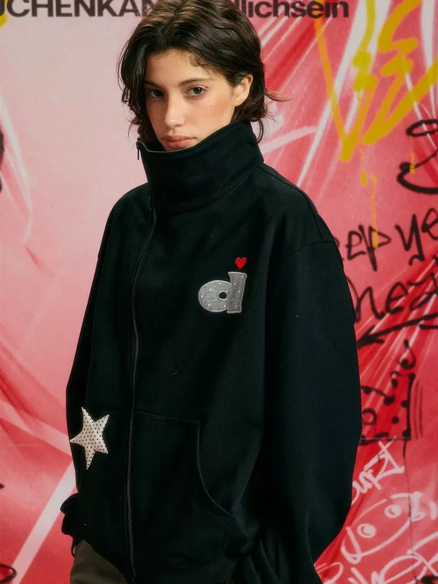 DONSMOKE | Loose Fit Polka Dot Asymmetric Zip Sweatshirt - 3