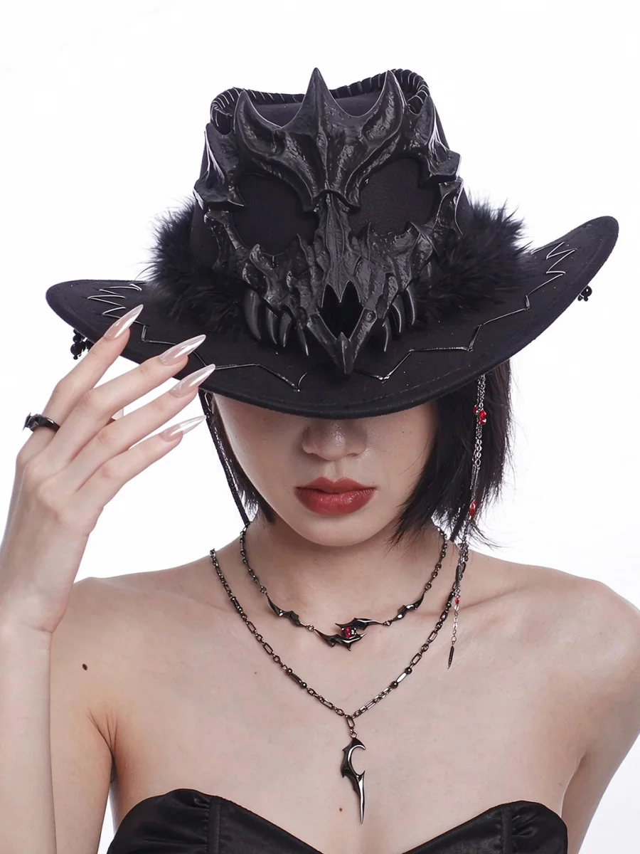 OCTO VITA | Gothic Skull Feather Cowboy Hat - 2