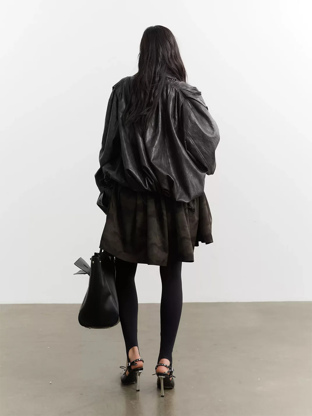 Jnylon studios | Pleated Oversized Faux Leather Jacket