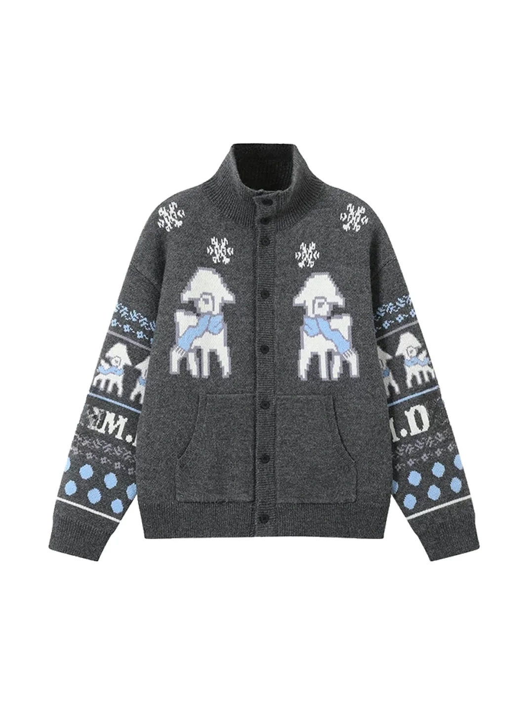 DONSMOKE | Fair Isle Sheep Stand Collar Knit Cardigan