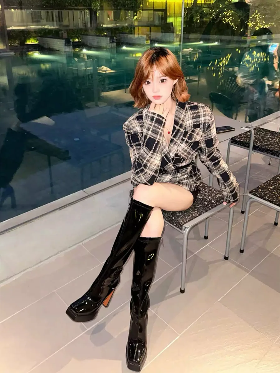 SISTER CURIE | Stretch Platform High-Heel Side-Zip Tall Boots - 4