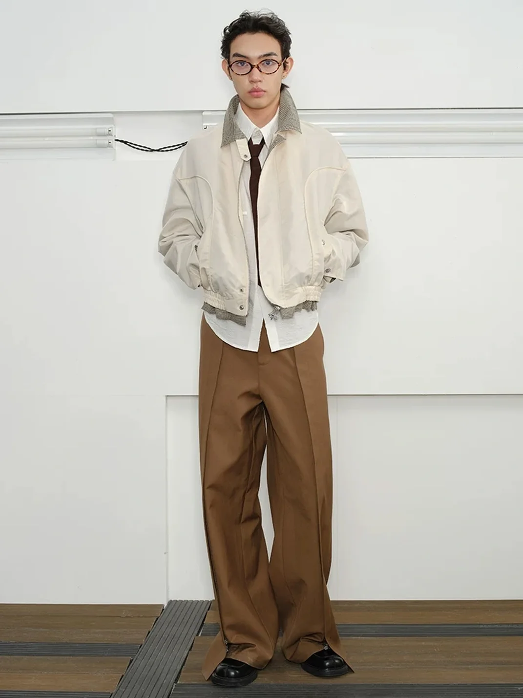 KREATE | Checkered Stand-Collar Harrington Jacket