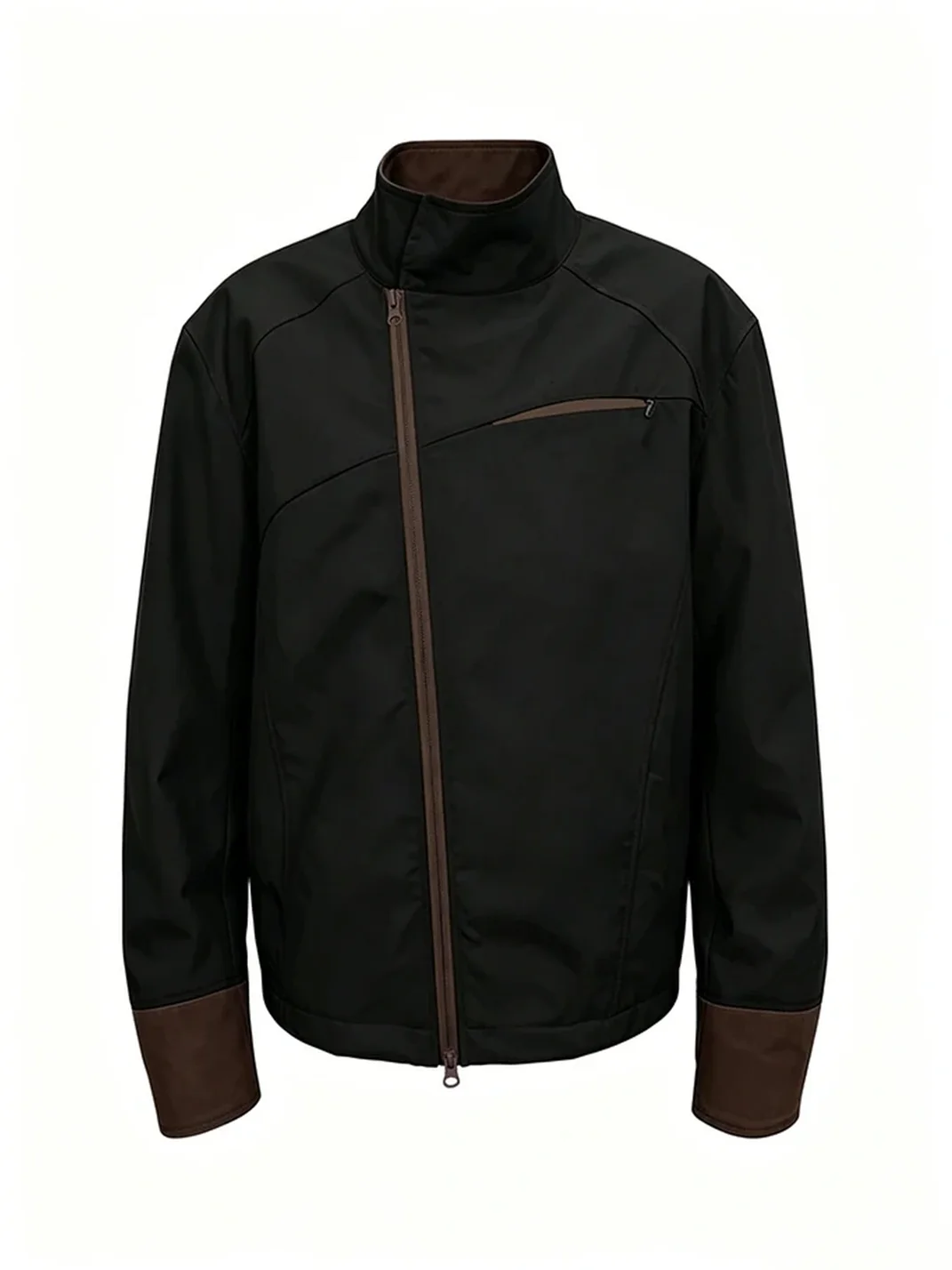 KREATE | Contrast Stand Collar Asymmetric Zip Pocket Jacket