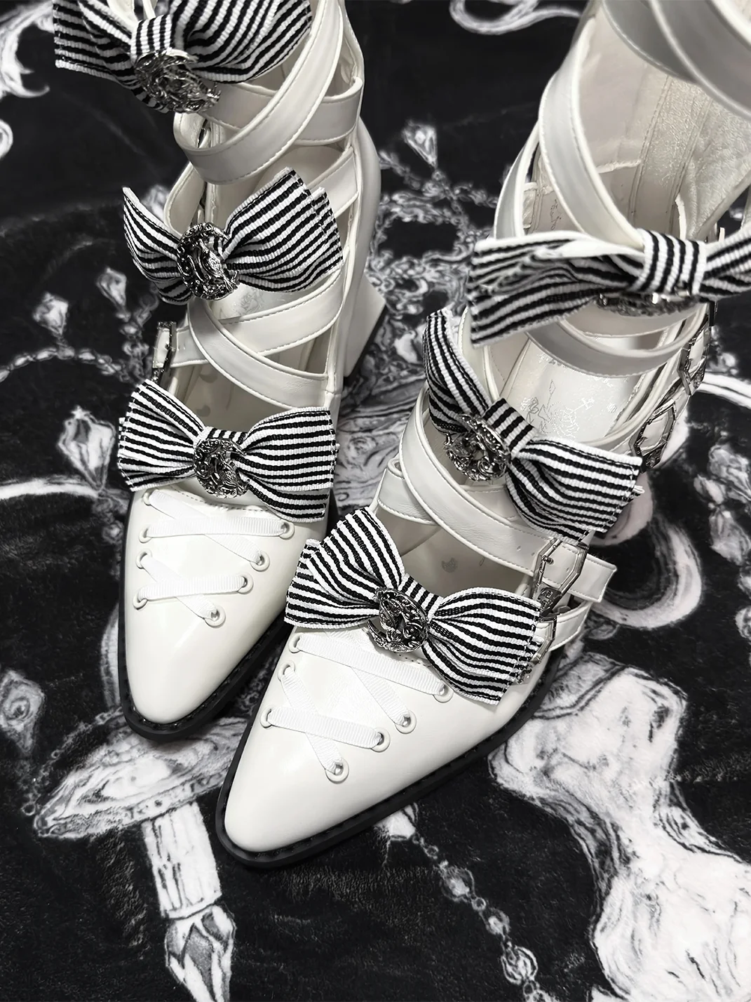 NRose | Gothic Cross Strappy Pointed-Toe Cutout High-Heeled Boots