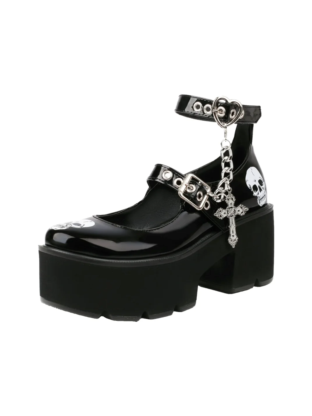 Buyfancy | Skull Print Platform Mary Janes With Detachable Cross