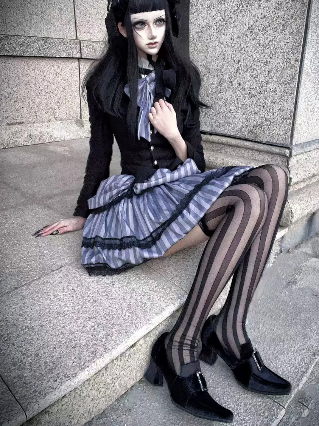 EvilStar | Gothic Black Velvet Goblet-Heel Mary Jane Shoes