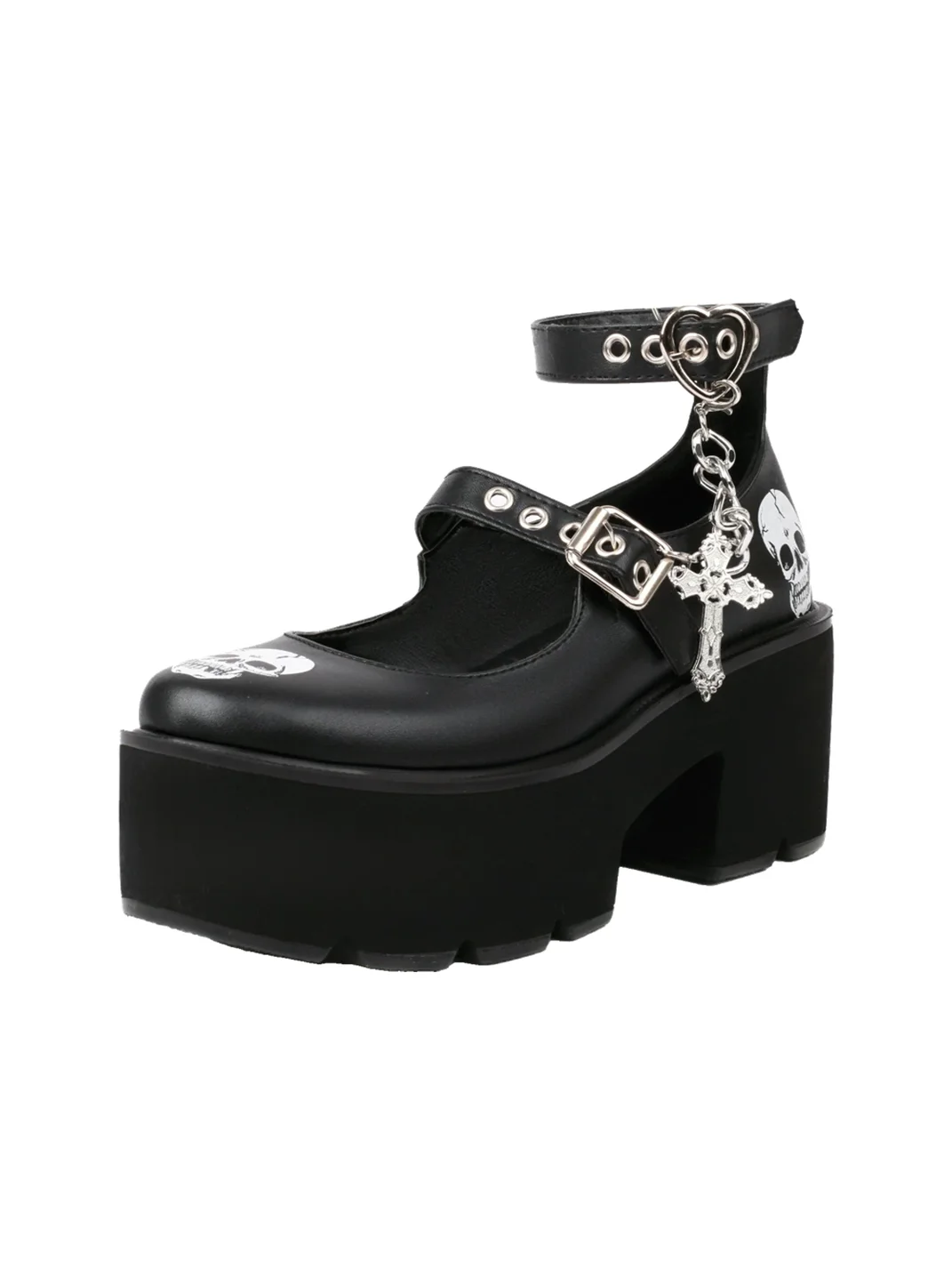 Buyfancy | Skull Print Platform Mary Janes With Detachable Cross