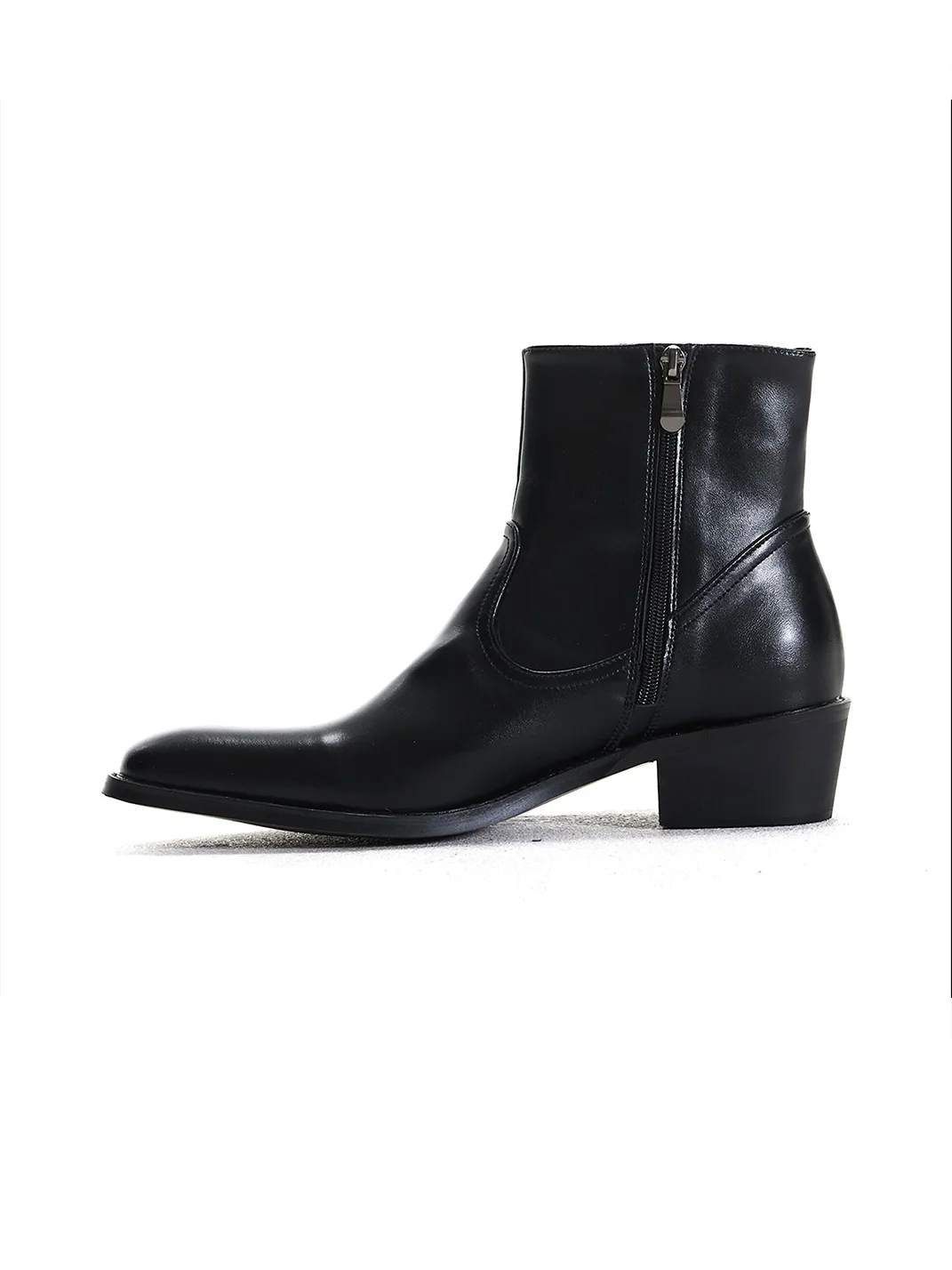 UNZIZHI | Pointed-Toe Black Embroidered Chunky-Heel Chelsea Boots