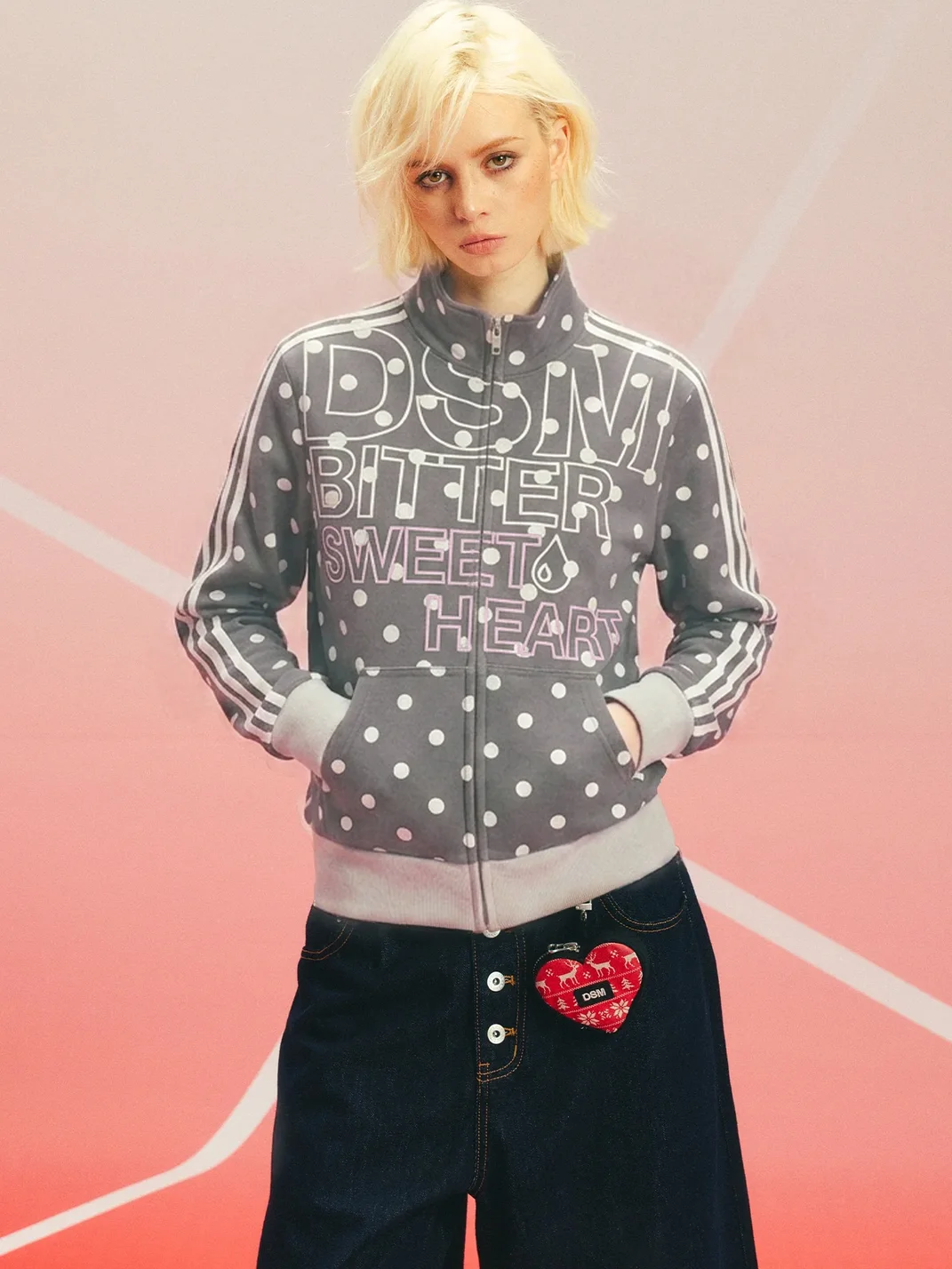 DONSMOKE | Polka Dot Stand Collar Sweatshirt Jacket
