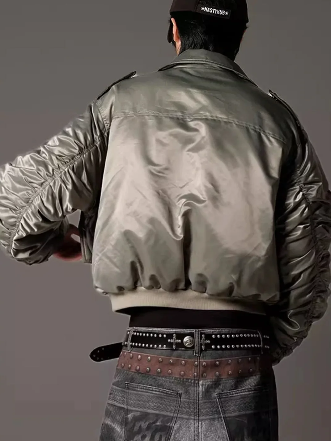 NASTYHUB | Cropped Wide-Fit Bomber Jacket With Detachable Plush Collar