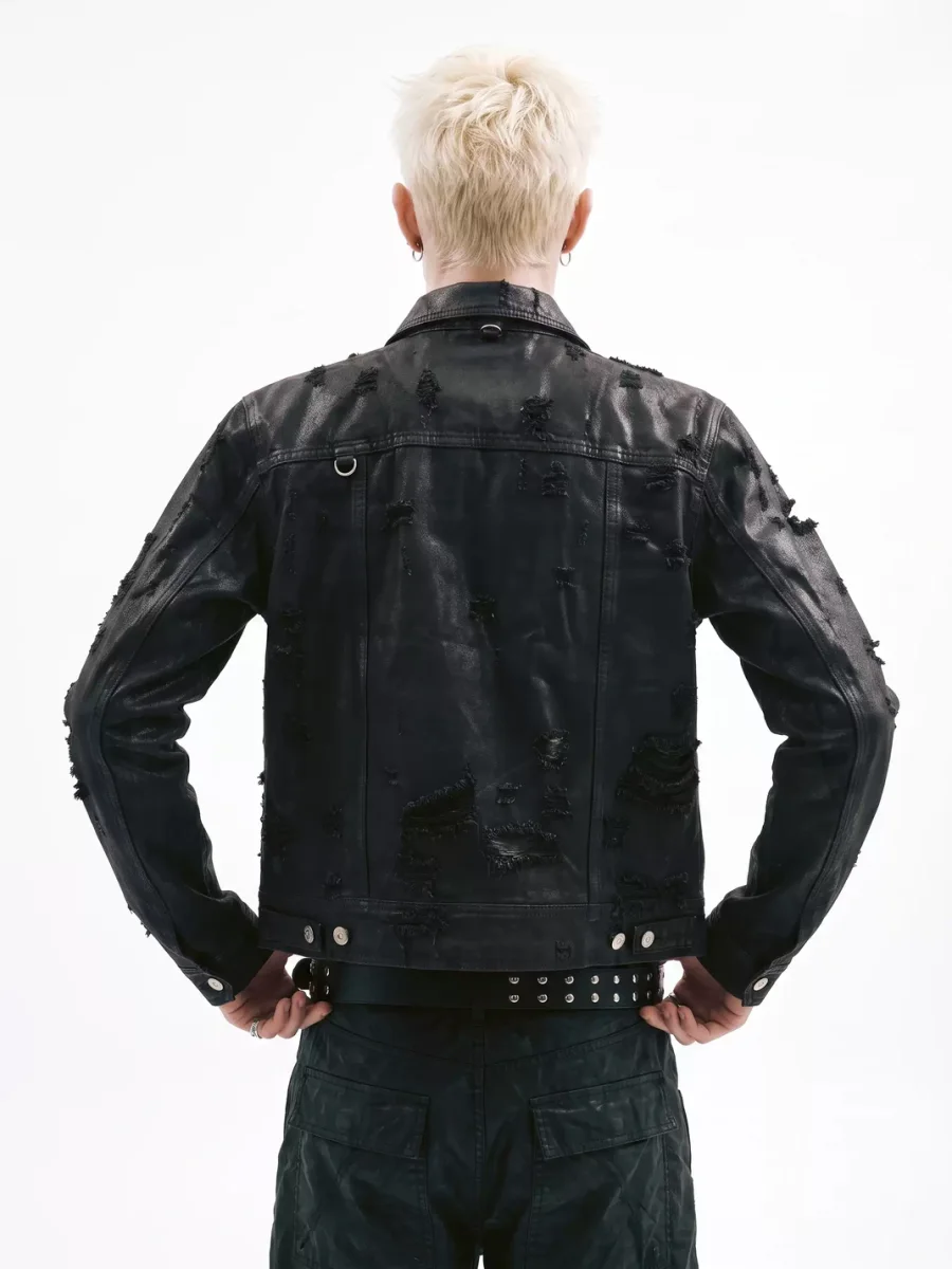 NASTYHUB | Distressed Metal Ring Short Wide Denim Jacket - 3
