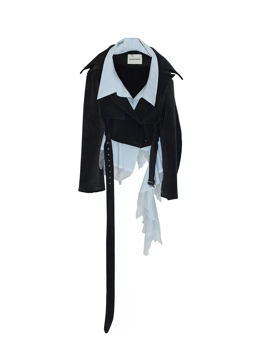 Jnylon studios | Off-Shoulder High-Waisted Faux Two-Piece Detachable Lace Cropped Jacket