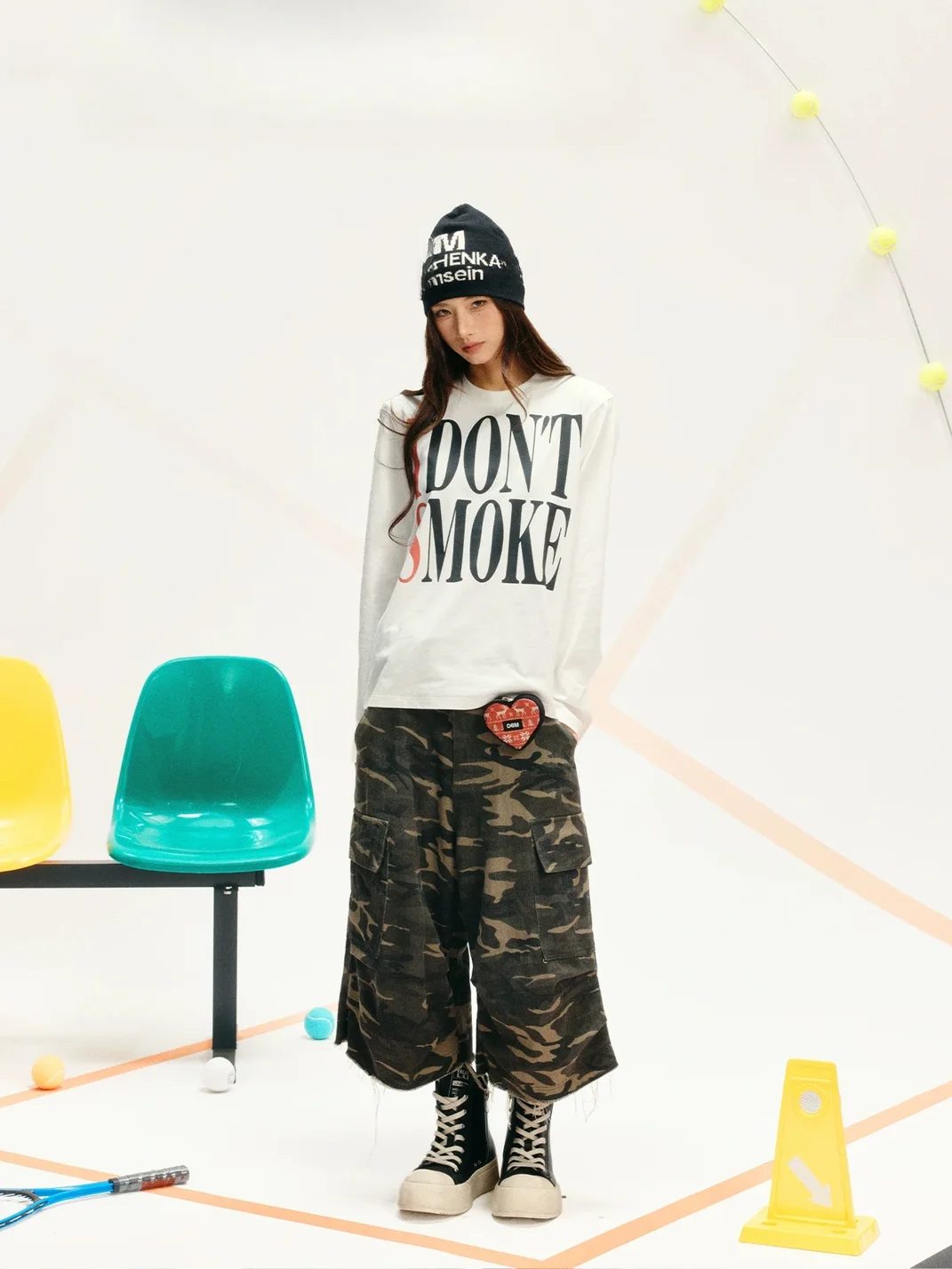 DONSMOKE | Slim Fit Large Logo Long Sleeve T-Shirt