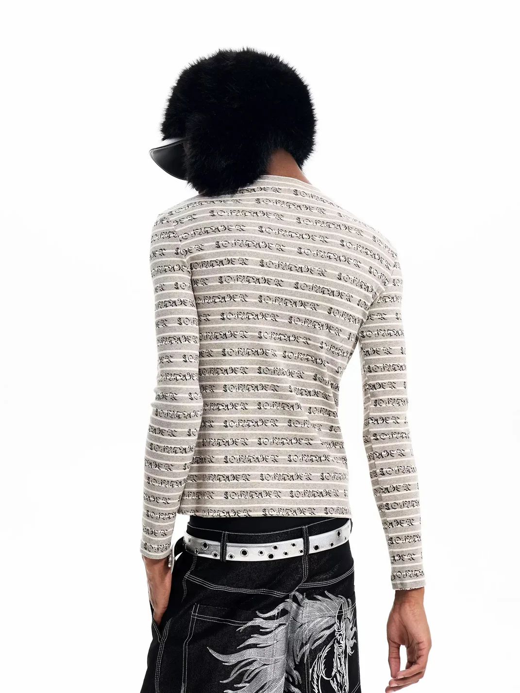 Fourth3ex | Striped Long Sleeve Crewneck Letter Print T-Shirt