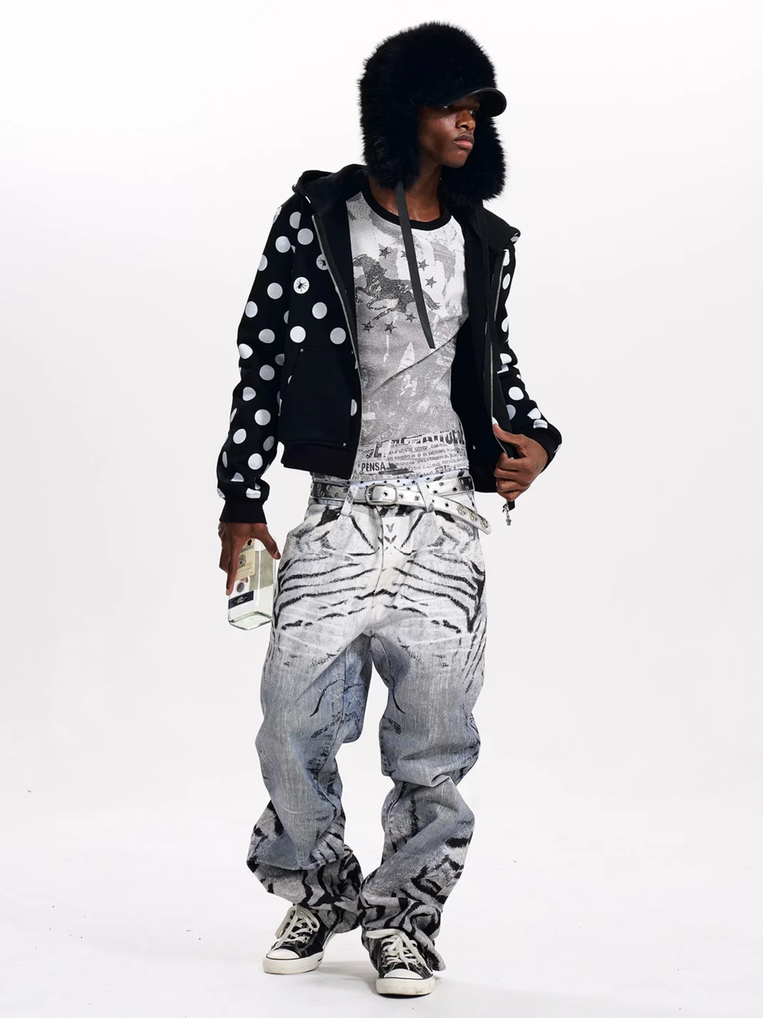 Fourth3ex | Distressed Zebra Print Straight-Leg Jeans
